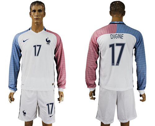 France #17 Digne Away Long Sleeves Soccer Country Jersey